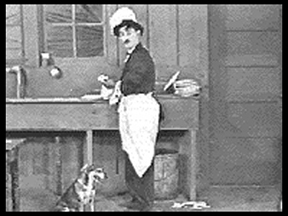 Silent Screen Comic Doing Dishes, with Bubbles Atop His Head