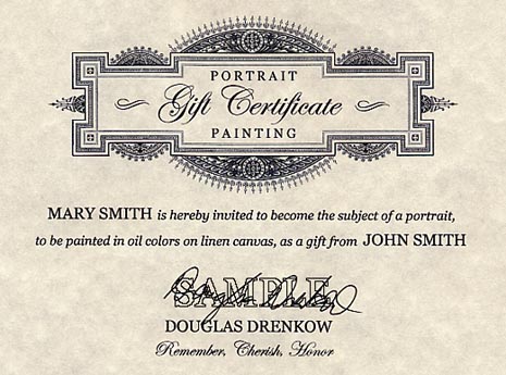 Sample Gift Certificate for Portrait Painting